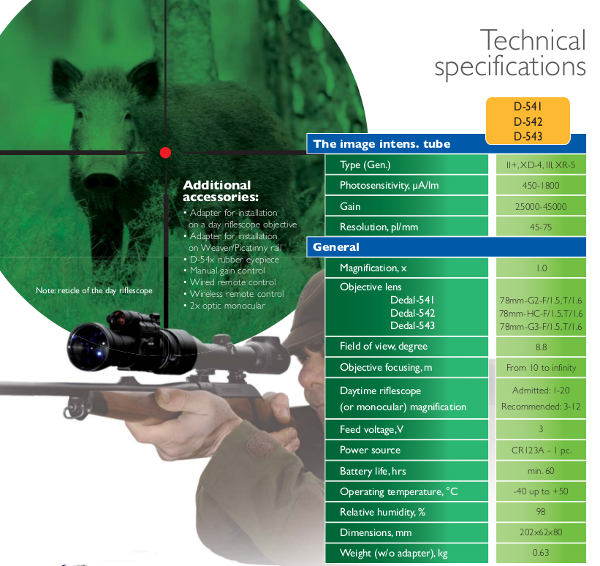 Dnevno nočni sistemi Dedal - 541 in 542 - tehnična specifikacija